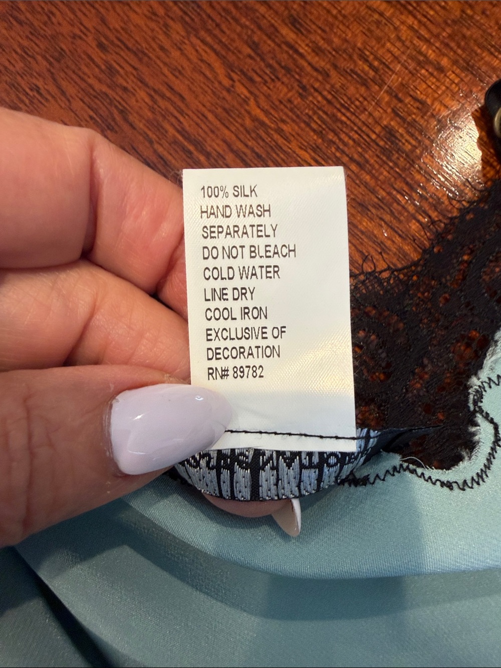 Natori seafoam Blue Slip with Black Lace Trim - Picture 5 of 8